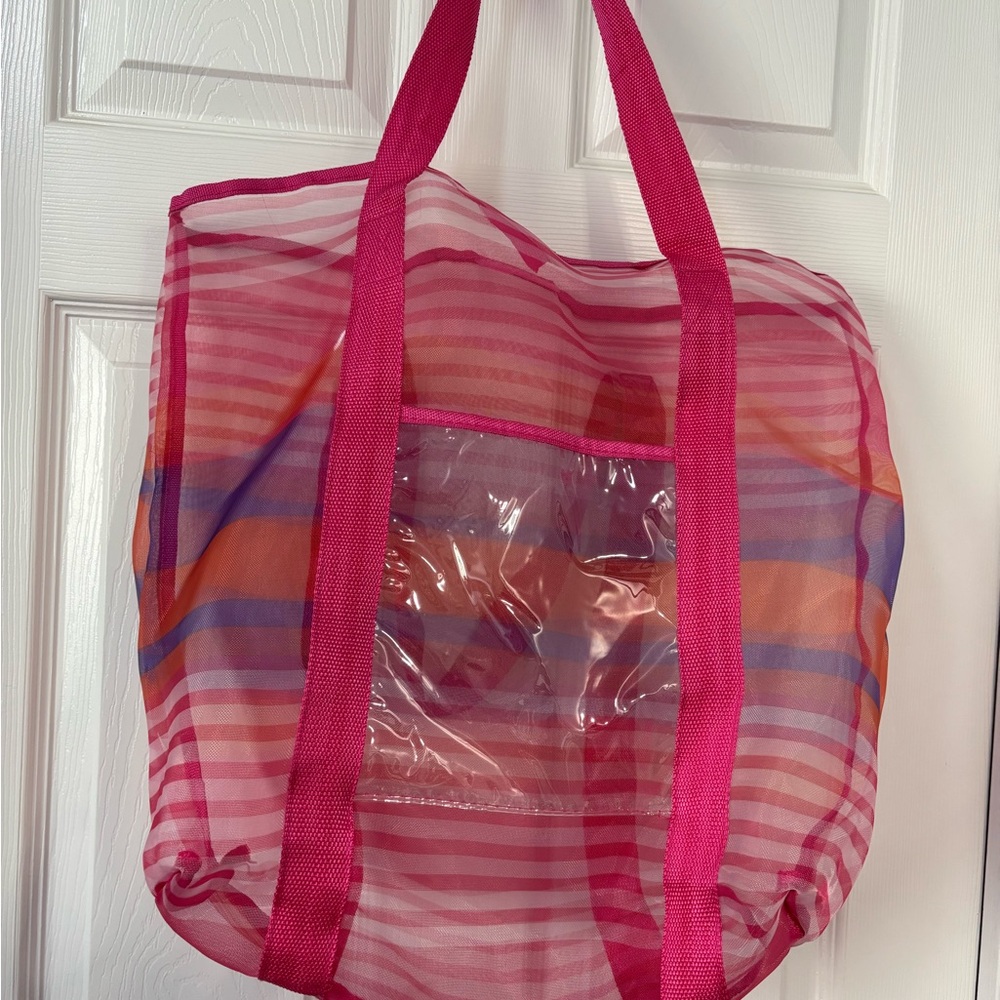 Stylish Pink Striped Tote Bag and matching pouch - Picture 4 of 4
